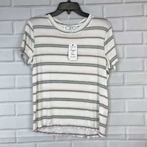 Hippie Rose Tops - Hippie Rose Top Junior Striped Lettuce Edge Blouse Hippie Rose Tops - Hippie Rose Top Junior Striped Lettuce Edge Blouse